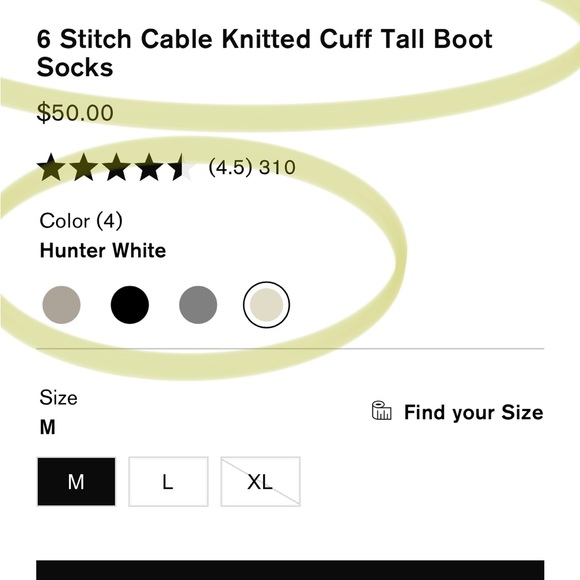 NWT/ORIGINAL BOX: “6 Stitch Cable Knitted Cuff TALL Boot Socks” in HUNTER WHITE - Picture 8 of 9